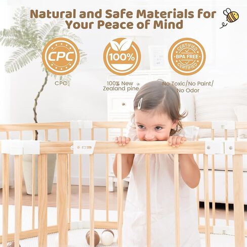 Wooden Playpen & Play Yards للأطفال والأطفال الصغار ، 67 * 67 بوصة قابلة للطي للطفل للعباء مع بوابة قفل ، مركز نشاط الأطفال في الهواء الطلق ، خشب الصنوبر in Kuwait