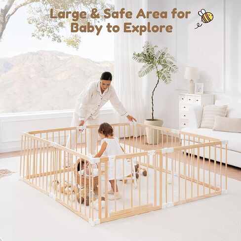 Wooden Playpen & Play Yards للأطفال والأطفال الصغار ، 67 * 67 بوصة قابلة للطي للطفل للعباء مع بوابة قفل ، مركز نشاط الأطفال في الهواء الطلق ، خشب الصنوبر in Kuwait