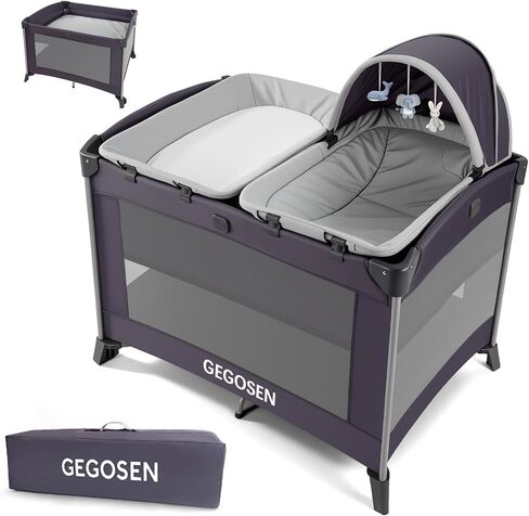Portable Baby Playard 4 في تصميم واحد ، روضة أطفال قابلة للطي مع سرير قابلة للإزالة ، مظلة وطاولة تغيير ، Playrad الرضع ، Center Center Crip Crib (ألعاب غير متضمنة) in Kuwait