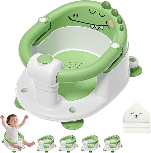 TPN Baby Bath Seat للأطفال لمدة 6 أشهر وأعلى ، مقعد حمام لا ينقص مع منشفة مقنع و 5 PCS ملصقات رموز تعبيرية مقاومة للماء ، مقعد حمام للرضع المحمولة للطفل (رمادي) in Kuwait