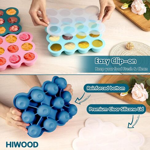Baby Food Storage 12 x 1.5OZ Silicone Freezer Tray with Lid, Food Grade Silicone Containers for Purees & Vegetables Midnight Blue in Kuwait