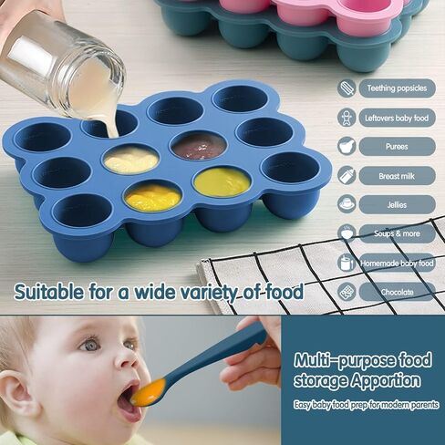 Baby Food Storage 12 x 1.5OZ Silicone Freezer Tray with Lid, Food Grade Silicone Containers for Purees & Vegetables Midnight Blue in Kuwait
