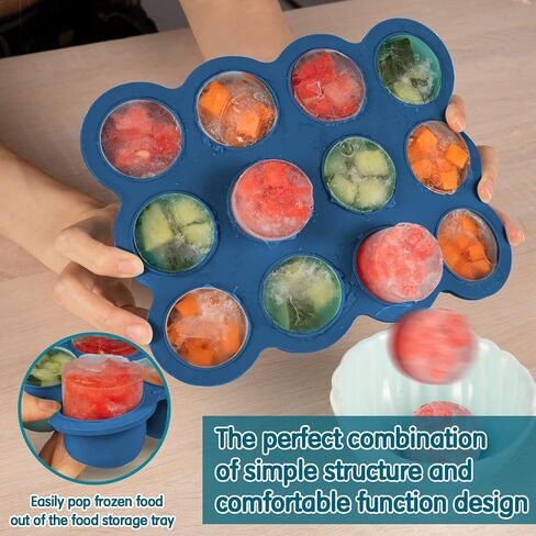 Baby Food Storage 12 x 1.5OZ Silicone Freezer Tray with Lid, Food Grade Silicone Containers for Purees & Vegetables Midnight Blue in Kuwait