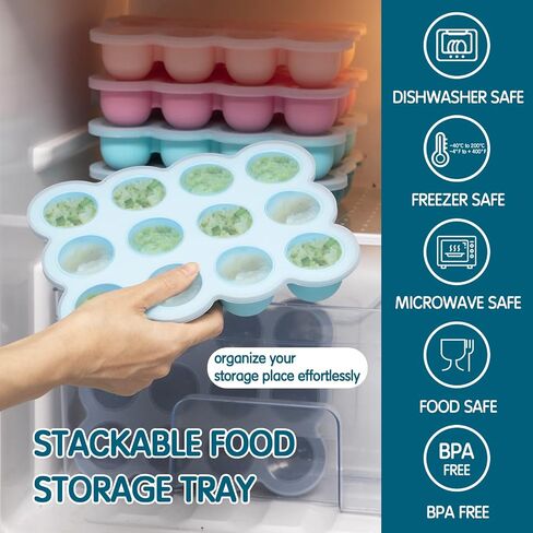Baby Food Storage 12 x 1.5OZ Silicone Freezer Tray with Lid, Food Grade Silicone Containers for Purees & Vegetables Midnight Blue in Kuwait