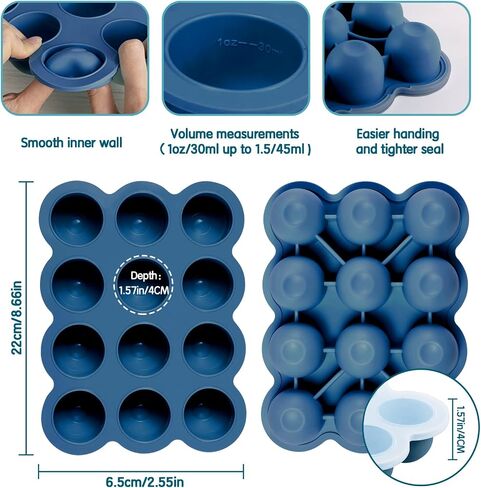 Baby Food Storage 12 x 1.5OZ Silicone Freezer Tray with Lid, Food Grade Silicone Containers for Purees & Vegetables Midnight Blue in Kuwait