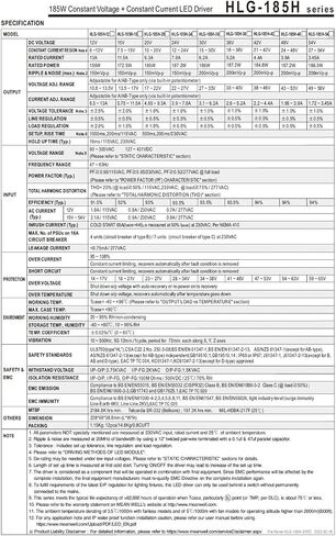 HLG-185H Series Series Lighting Driver مقاومة للماء إمدادات الطاقة 12/24/30/36/48/54A (HLG-185H-24B) in Saudi Arabia