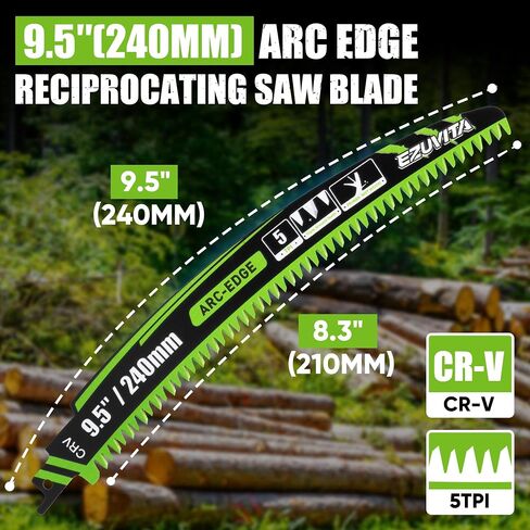 9.5-Inch Arc Curved Reciprocating Saw Blades Set with Storage Box – 5 Pieces, 5 TPI, CR-V Steel for Tree Trimming & Wood Pruning in Saudi Arabia