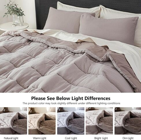 Simple&Opulence 100% Cotton Muslin Comforter Set King Size, 3PCS Washed Cotton Gauze Comforter, Soft Lightweight All Seasons Bedding Sets with 2 Pillow Shams(Grey-Brown,King) in Kuwait