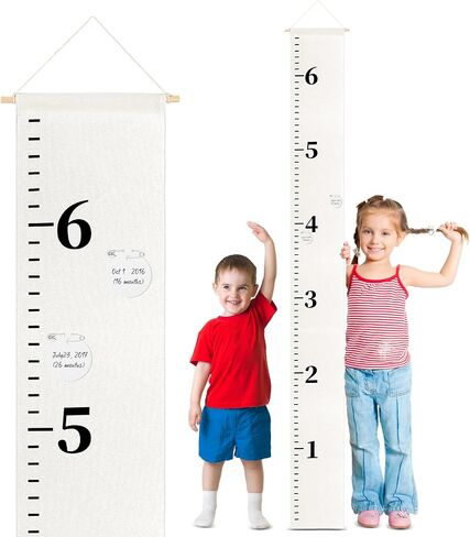 102 Pcs Canvas Growth Chart for Kids Baby with a Marker, 50 Round Labels and 50 Pin, 79" x 8" Height Measurement Ruler Hanging Removable Growth Tracker Fabric Boy Girl Room Nursery Wall Decor in Saudi Arabia