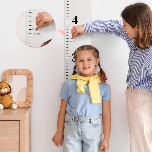 102 Pcs Canvas Growth Chart for Kids Baby with a Marker, 50 Round Labels and 50 Pin, 79" x 8" Height Measurement Ruler Hanging Removable Growth Tracker Fabric Boy Girl Room Nursery Wall Decor in Saudi Arabia