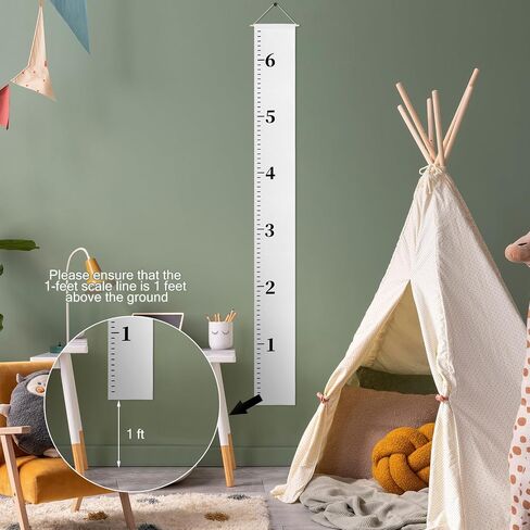 102 Pcs Canvas Growth Chart for Kids Baby with a Marker, 50 Round Labels and 50 Pin, 79" x 8" Height Measurement Ruler Hanging Removable Growth Tracker Fabric Boy Girl Room Nursery Wall Decor in Saudi Arabia
