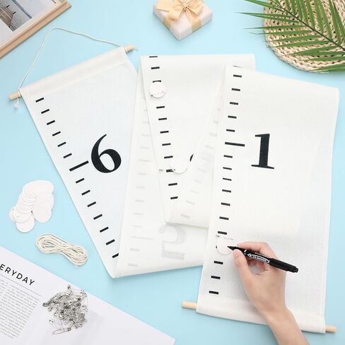 102 Pcs Canvas Growth Chart for Kids Baby with a Marker, 50 Round Labels and 50 Pin, 79" x 8" Height Measurement Ruler Hanging Removable Growth Tracker Fabric Boy Girl Room Nursery Wall Decor in Saudi Arabia
