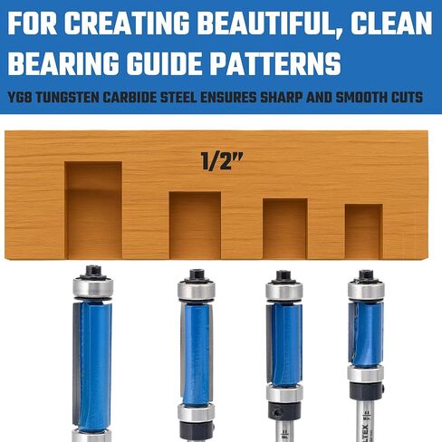 Hiltex 10103H أسفل المحمل النمط النمط التوجيه مجموعة بت ، 4 قطع ، 1/4 بوصة سرق ، أداة عمل خشبية CNC ، 1/2 "القطر القطر ، طول القطع: 1/2" ، 25/32 "، 1" ، و 1-1/2 " in Kuwait