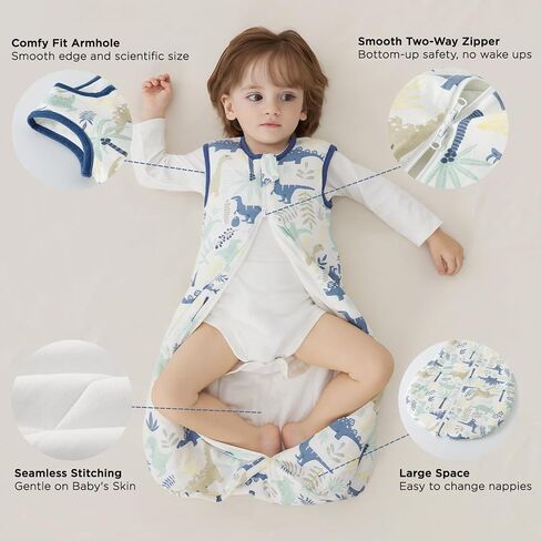Duomiaomiao 3.5 TOG Baby Sleep Sack 100% Cotton Winter Long Sleeve Baby Wearable Blanket, Super Warm Quilted Comfy Toddler Sleeping Bag in Saudi Arabia