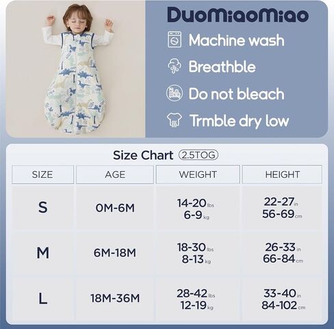 Duomiaomiao 3.5 TOG Baby Sleep Sack 100% Cotton Winter Long Sleeve Baby Wearable Blanket, Super Warm Quilted Comfy Toddler Sleeping Bag in Saudi Arabia
