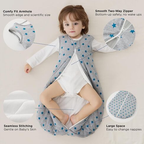 Duomiaomiao 3.5 TOG Baby Sleep Sack 100% Cotton Winter Long Sleeve Baby Wearable Blanket, Super Warm Quilted Comfy Toddler Sleeping Sack in Saudi Arabia