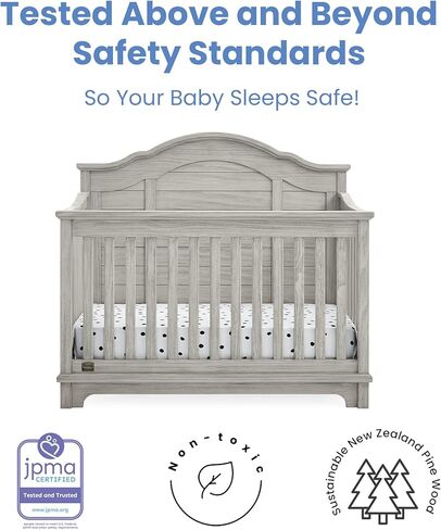 أطفال Delta Simmons Kids Asher 6-in-1 قابلة للتحويل مع السكك الحديدية الصغيرة ، Rustic Gray in Kuwait
