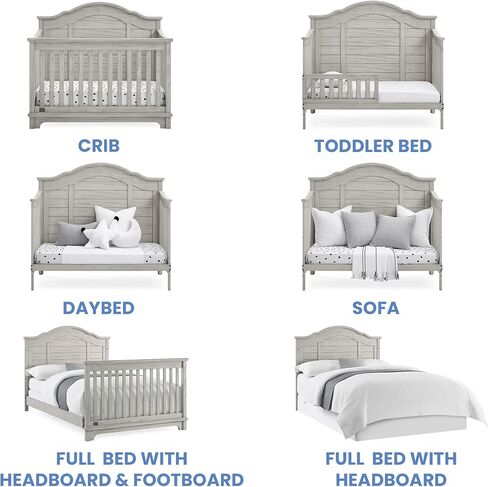 أطفال Delta Simmons Kids Asher 6-in-1 قابلة للتحويل مع السكك الحديدية الصغيرة ، Rustic Gray in Kuwait