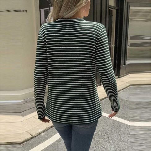 Womens Long Sleeve Ribbed Knit Tops Striped Sweater Button V Neck Dressy Ladies Shirts Business Casual Blouses in Kuwait