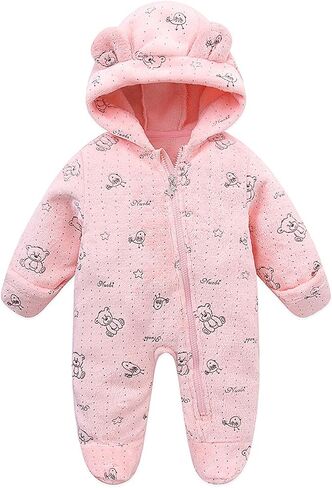 WYTbaby Baby Snowsuit Fall Fleece Hooded Footed Romper for Newborns | Baby Bunting Suit with Bear Ear Hood Fold-Over Mittens Footed Legs Zipper Lightweight Outfit for Fall and Winter in Saudi Arabia