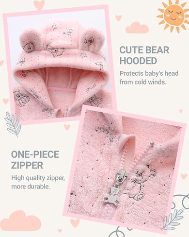 WYTbaby Baby Snowsuit Fall Fleece Hooded Footed Romper for Newborns | Baby Bunting Suit with Bear Ear Hood Fold-Over Mittens Footed Legs Zipper Lightweight Outfit for Fall and Winter in Saudi Arabia