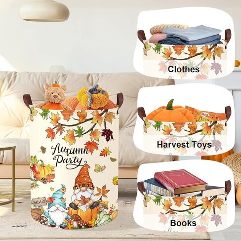 Fall Thanksgiving Baby Storage Basket Pumpkin Maple Leaf Collapsible Clothes Kids Laundry Hamper Large Boys Girls Gift Toy Box Bin for Nursery Room,Polka Dot,40*30*30 cm in Saudi Arabia