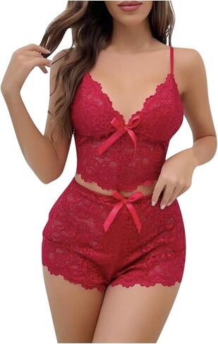Womens Ruffle Cami Top and Shorts Pajama Sets Sleeveless Sexy Pjs 2 Piece Outfits Sleepwear Sexy Lace Lingerie Sets in Saudi Arabia