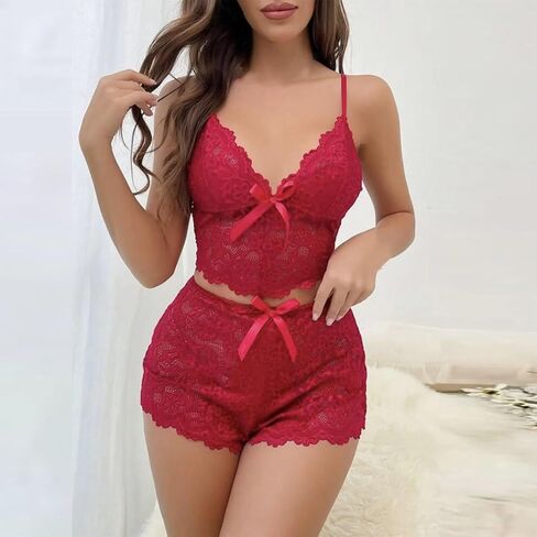 Womens Ruffle Cami Top and Shorts Pajama Sets Sleeveless Sexy Pjs 2 Piece Outfits Sleepwear Sexy Lace Lingerie Sets in Saudi Arabia