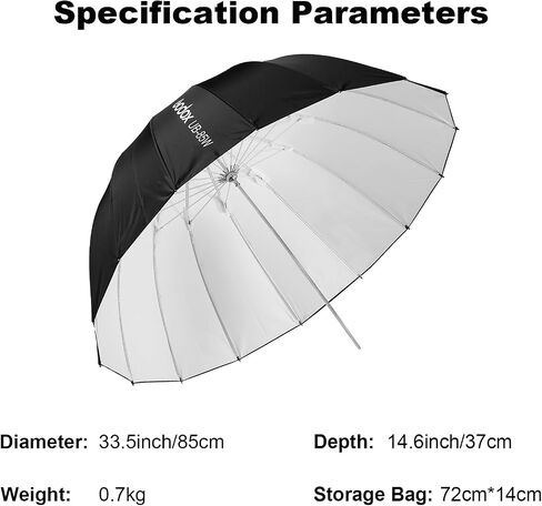 Godox UB-85W 33.5in/85cm Parabolic Reflective Umbrella, Black White Photography Umbrella with Carry Bag Portable for Vedio Studio Shooting Speedlite in Saudi Arabia