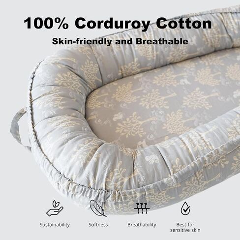 Infant Lounger, Baby Nest Cover for Baby Girls & Boys, Newborn Essentials for Baby 0-12 Months, 100% Cotton Breathable (Poem_Muslin) in Saudi Arabia