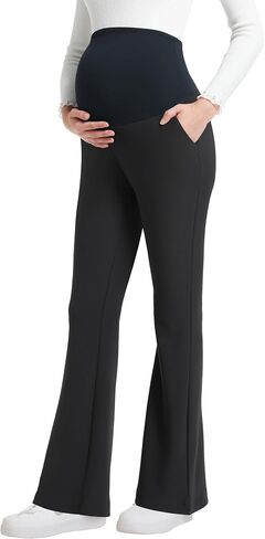 Maternity Pants for Work Over Belly Pregnancy Dress Pants Stretchy Business Bootcut Flare Trousers with Pockets in Saudi Arabia