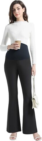 Maternity Pants for Work Over Belly Pregnancy Dress Pants Stretchy Business Bootcut Flare Trousers with Pockets in Saudi Arabia