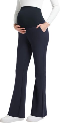 Maternity Pants for Work Over Belly Pregnancy Dress Pants Stretchy Business Bootcut Flare Trousers with Pockets in Saudi Arabia