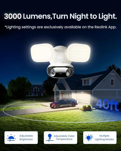 REOLINK Elite Floodlight WiFi, 4K 8MP 180° Panoramic Wired Floodlight Camera, Adjustable 3000 Lumens, Local AI Video Search, Perimeter Detection, Dual-Band Wi-Fi 6, 24/7 Recording, No Monthly Fees in Saudi Arabia
