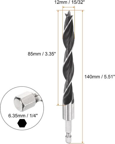 Harfington Brad Point Point Drill 12mm (15/32 ") DIA تحمل الصلب 1/4" in Saudi Arabia