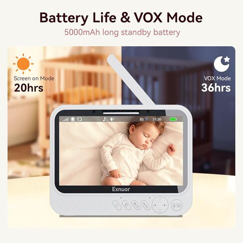 No WiFi Baby Monitor, 7" IPS Screen, 720p Baby Monitor with Camera and Audio, 5000mAh Battery, 1000ft Range, 6 Lullabies & 2 White Noise, VOX, Temperature Sensor, Night Vision, 2-Way Talk in Saudi Arabia