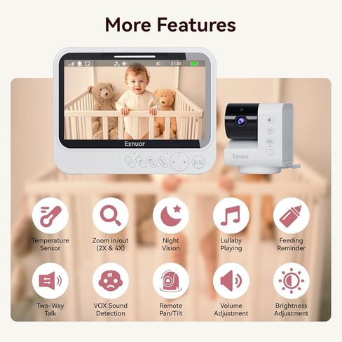 No WiFi Baby Monitor, 7" IPS Screen, 720p Baby Monitor with Camera and Audio, 5000mAh Battery, 1000ft Range, 6 Lullabies & 2 White Noise, VOX, Temperature Sensor, Night Vision, 2-Way Talk in Saudi Arabia