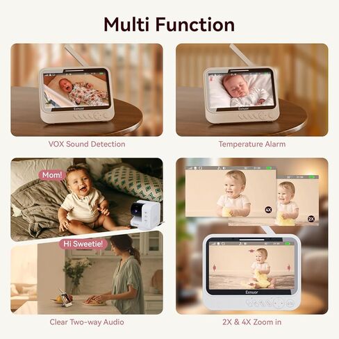 No WiFi Baby Monitor, 7" IPS Screen, 720p Baby Monitor with Camera and Audio, 5000mAh Battery, 1000ft Range, 6 Lullabies & 2 White Noise, VOX, Temperature Sensor, Night Vision, 2-Way Talk in Saudi Arabia