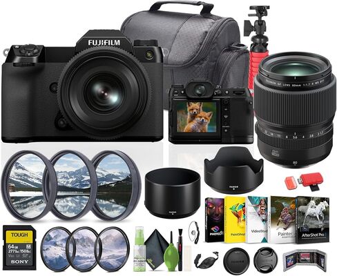 FUJIFILM GFX 50S II with GF35-70mm Medium Format Mirrorless Camera Lens Kit Bundle with GF 80mm f/1.7 R WR Lens (FUJIFILM-G) + Professional MC 3 Piece Filter Kit, 77mm UV/CPL/F + More in Saudi Arabia