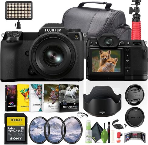 Fujifilm GFX 50S II مع GF35-70MM متوسطة تنسيق عدسة عدسة الكاميرا باقة مع 64 جيجابايت UHS-II بطاقة الذاكرة SDXC + 62 مم 3 قطعة مجموعة مرشح عالية الدقة + مصباح LED + المزيد in Saudi Arabia
