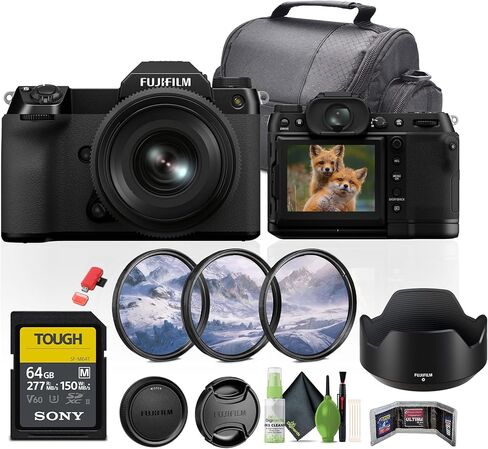 Fujifilm GFX 50S II مع GF35-70MM متوسطة التنسيق عدسات الكاميرا بدون مرآة باقة مع 64GB UHS-II SDXC CARDAT in Kuwait