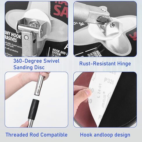 Pole Sander for Drywall, 9-Inch Radial Wall and Ceiling Sanding Machine with 93 Inch Adjustable Rod, 360° Rotating Circular Sanding Head for Easy Surface Smoothing, Perfect for Paint Preparation in Saudi Arabia