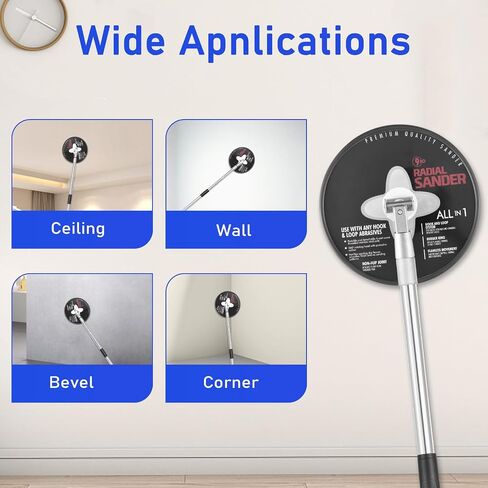 Pole Sander for Drywall, 9-Inch Radial Wall and Ceiling Sanding Machine with 93 Inch Adjustable Rod, 360° Rotating Circular Sanding Head for Easy Surface Smoothing, Perfect for Paint Preparation in Saudi Arabia