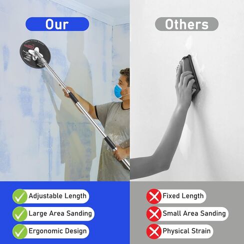 Pole Sander for Drywall, 9-Inch Radial Wall and Ceiling Sanding Machine with 93 Inch Adjustable Rod, 360° Rotating Circular Sanding Head for Easy Surface Smoothing, Perfect for Paint Preparation in Saudi Arabia