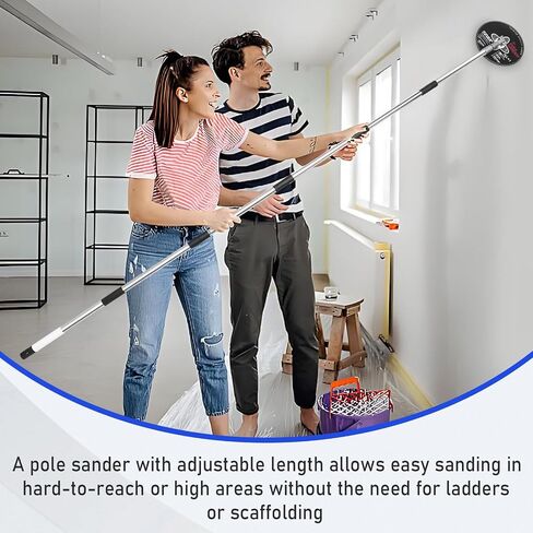 Pole Sander for Drywall, 9-Inch Radial Wall and Ceiling Sanding Machine with 93 Inch Adjustable Rod, 360° Rotating Circular Sanding Head for Easy Surface Smoothing, Perfect for Paint Preparation in Saudi Arabia