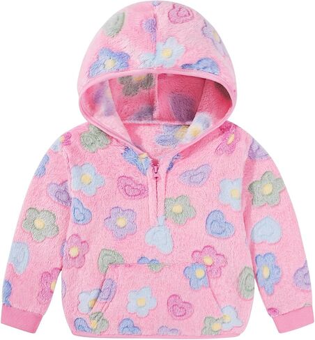 Toddler Girls Fleece Hoodie Cozy 1/3 Zip Up Fall Sweatshirt with Pocket Fuzzy Fleece Jacket for Playground & Casual Top in Kuwait