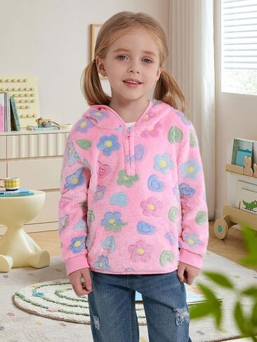 Toddler Girls Fleece Hoodie Cozy 1/3 Zip Up Fall Sweatshirt with Pocket Fuzzy Fleece Jacket for Playground & Casual Top in Kuwait