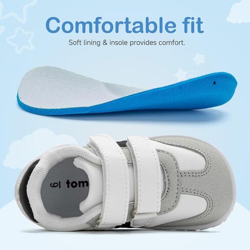 tombik Toddler Shoes Lightweight Barefoot Walking Shoes Non-Slip Sneakers with Dual Hook and Loops in Kuwait