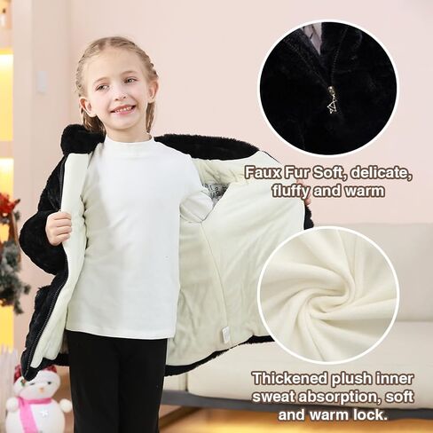 AiWMGL Kids Girls Winter Warm Coats Jacket Clothes Outwear Overcoat Ear Hooded Faux Fur Thicken Fleece Toddler in Saudi Arabia