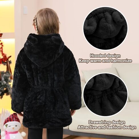 AiWMGL Kids Girls Winter Warm Coats Jacket Clothes Outwear Overcoat Ear Hooded Faux Fur Thicken Fleece Toddler in Saudi Arabia